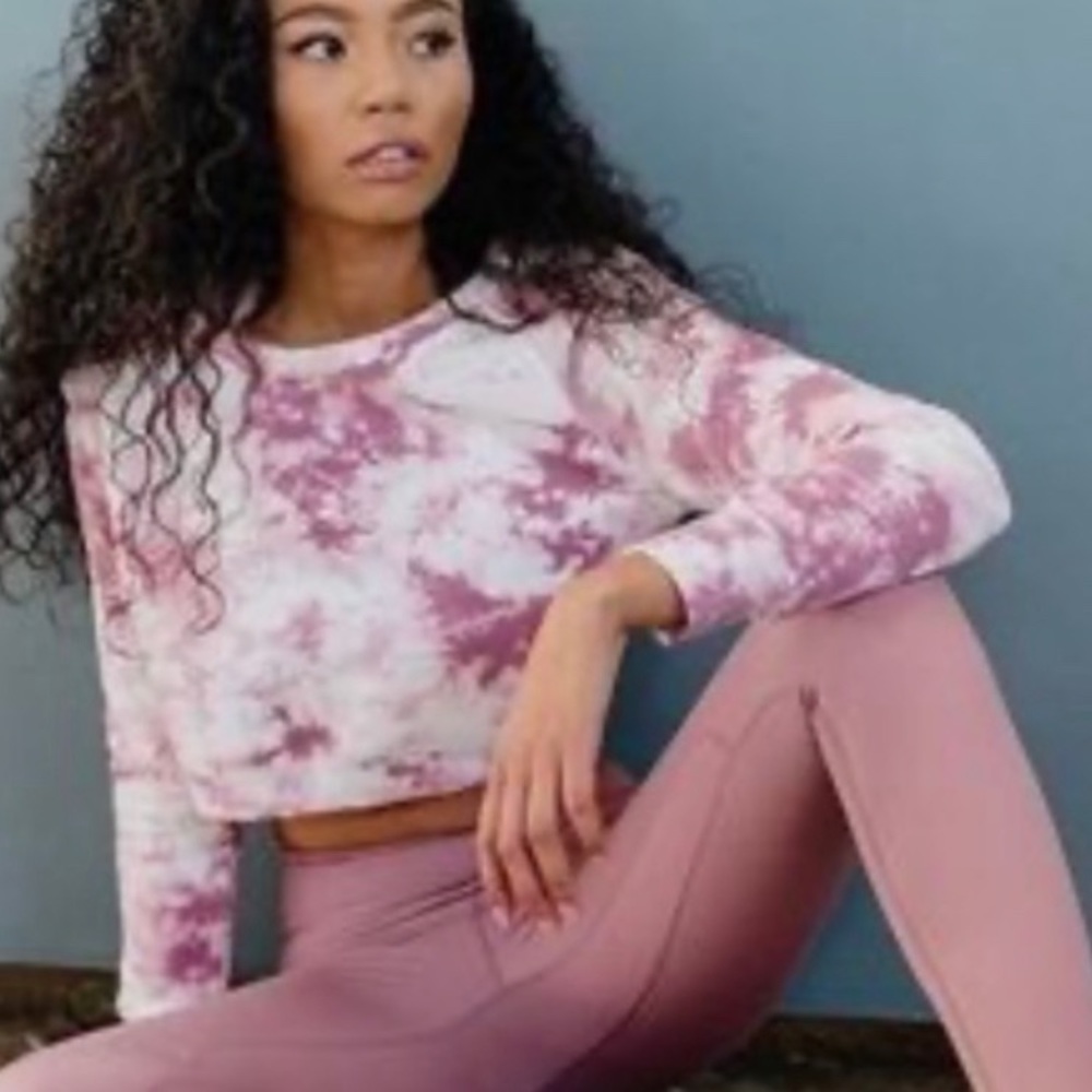 BALANCE ATHLETICA Pink and White Tie Dye Crop Sweatshirt Crew Neck Size S